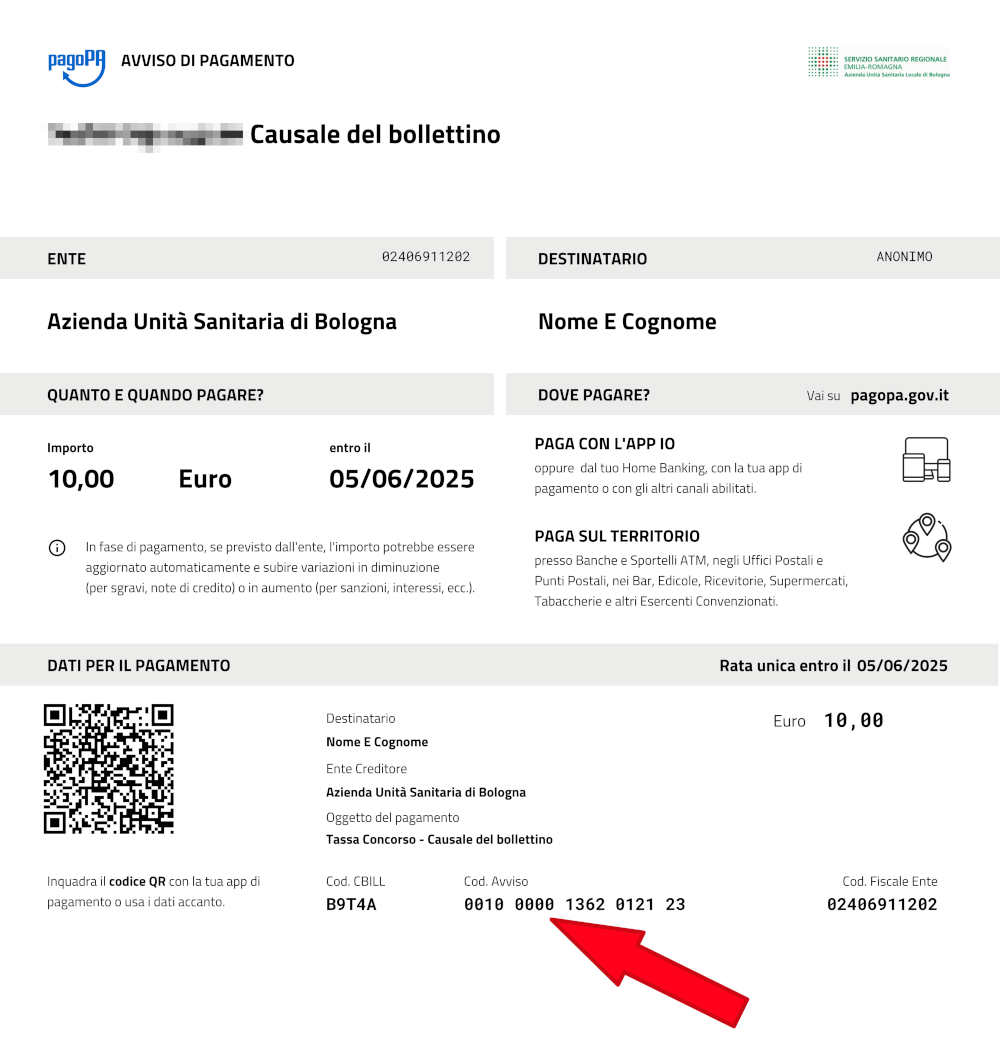 Esempio Codice Avviso